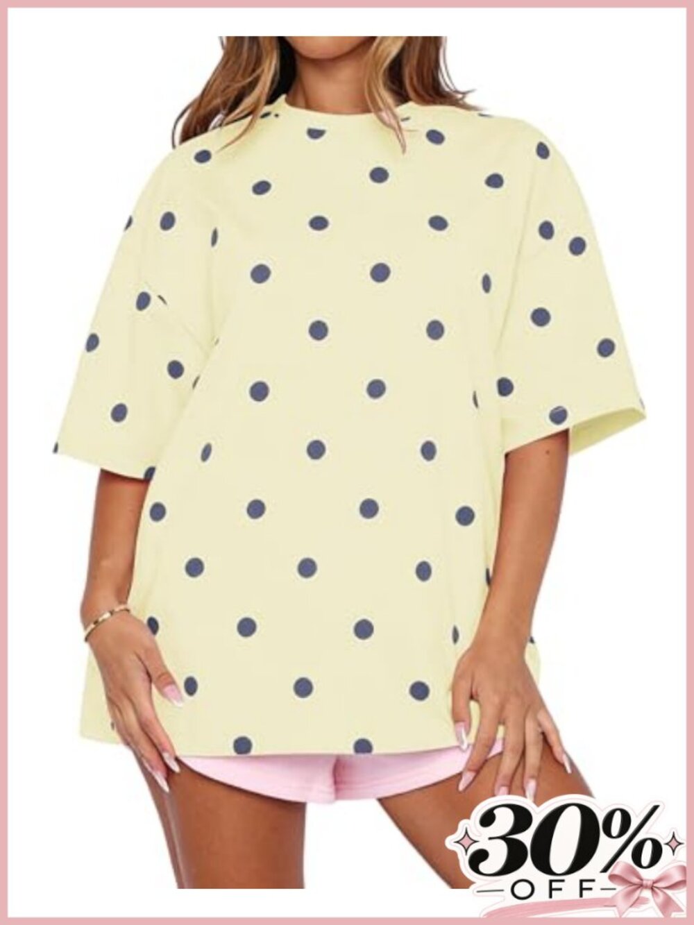 Women's Oversized Polka Dot Crewneck Tee - Cotton Blend Short Sleeve T-Shirt